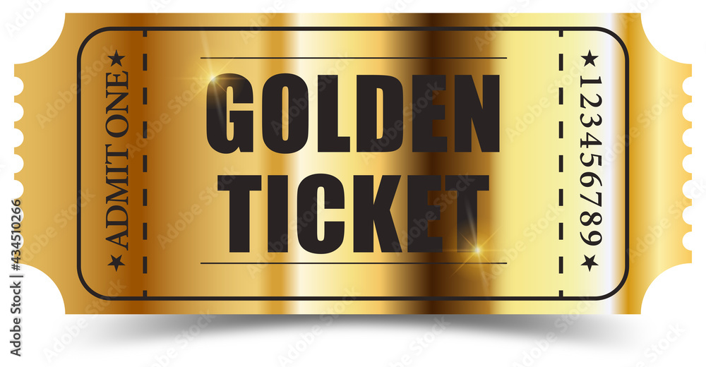 Realistic golden ticket - obrazy, fototapety, plakaty 