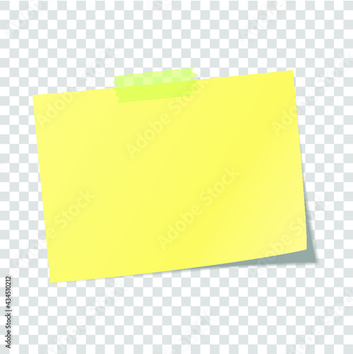Yellow paper sheet on translucent sticky tape isolated on a transparent background
