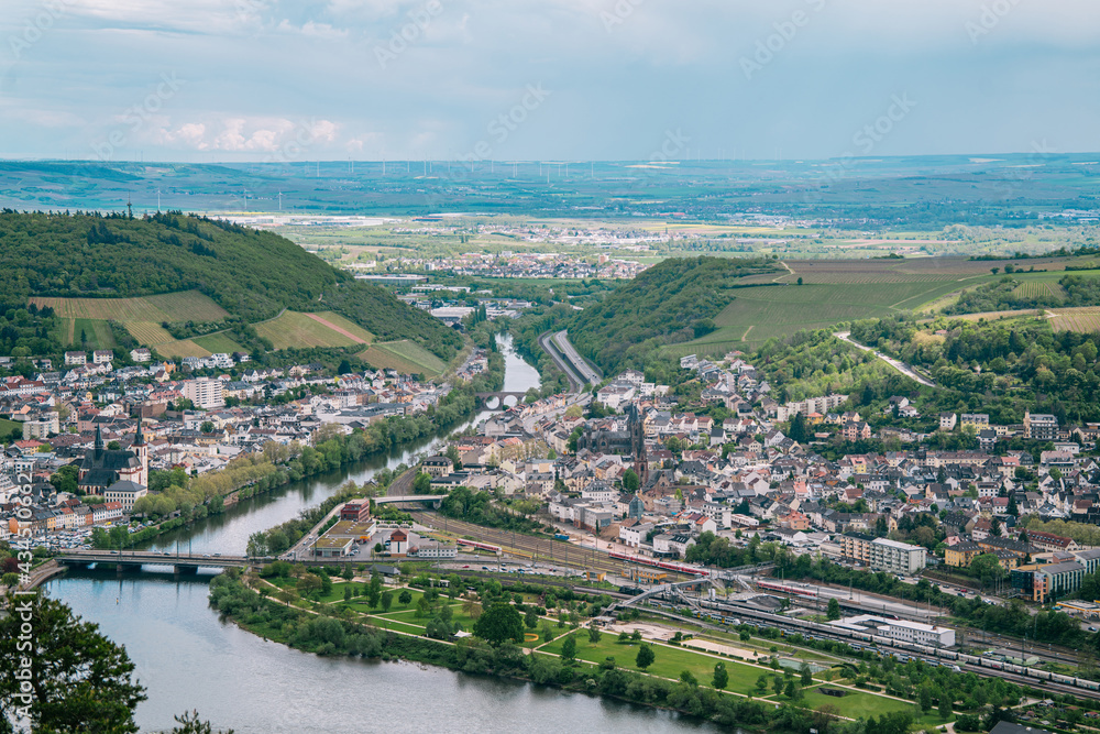 Fototapeta premium View of the city of Bingen on the Rhine, Germany, the starting point of the Rhine Valley, a UN World Heritage Site