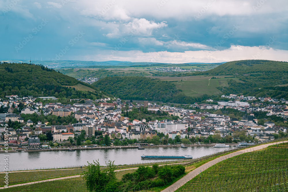 View of the city of Bingen on the Rhine, Germany, the starting point of the Rhine Valley, a UN World Heritage Site