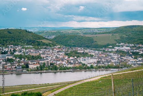 View of the city of Bingen on the Rhine, Germany, the starting point of the Rhine Valley, a UN World Heritage Site