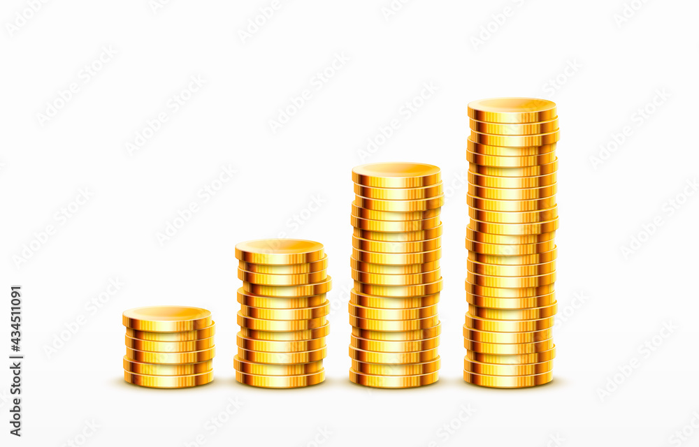 Stacks of increasing coins gold coins on white background. Vector Stacks of increasing coins gold coins on white background. Vector
