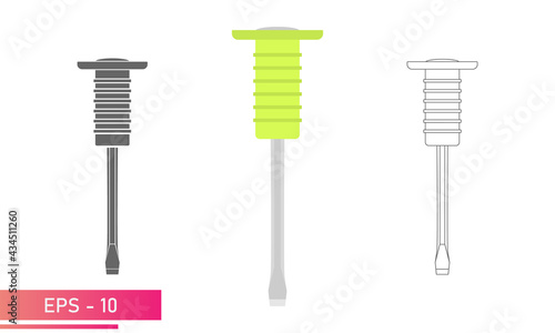 Set, Chisel on metal with a comfortable soft handle. Linear, solid and realistic design. On a white background. Tools for a locksmith. Flat vector illustration.