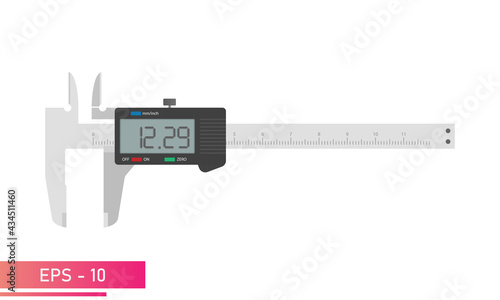 Digital vernier caliper with display and numeric scale. Tools for technical specialists. Flat vector illustration.