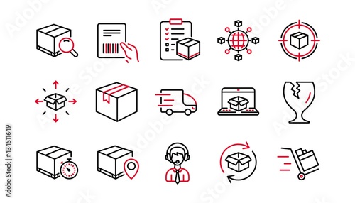 Logistics and Shipping line icons. Truck Delivery, Checklist and Parcel tracking. Cargo linear icon set. Linear set. Quality line set. Vector