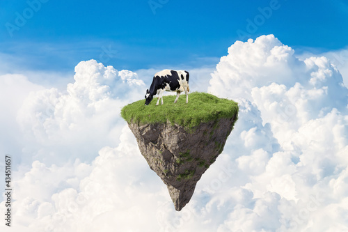 Fantasy floating island with natural and cow, floating island in environmental concept photo