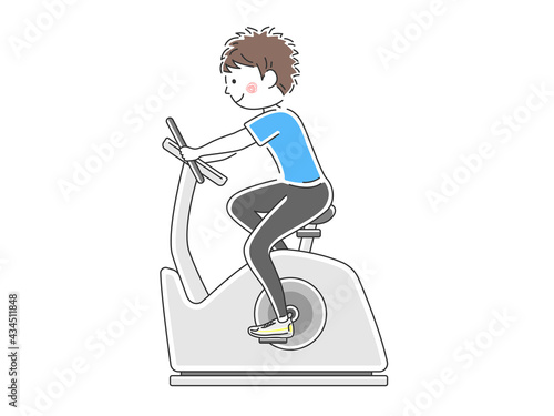 フィットネスバイクを使う男性のイラスト
