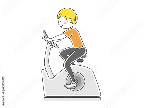 フィットネスバイクを使う男性のイラスト