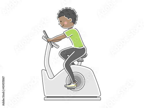 フィットネスバイクを使う男性のイラスト