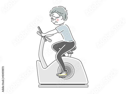 フィットネスバイクを使う男性のイラスト
