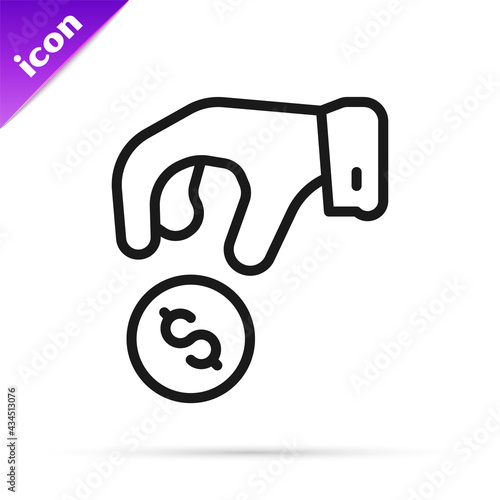 Black line Donate or pay your zakat as muslim obligatory icon isolated on white background. Muslim charity or alms in ramadan kareem before eid al-fir. Vector