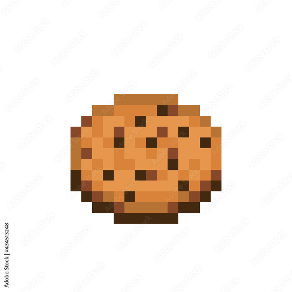 Pixel cookie for 8 bit games. food pixels in vector illustration.