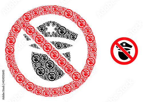 Forbid police cop icon mosaic is designed from repeating fractal forbid police cop pictograms. Fractal vector mosaic from forbid police cop icons.