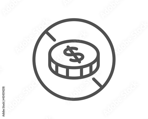 No cash line icon. Tax free sign. Coins money symbol. Quality design element. Linear style no cash icon. Editable stroke. Vector