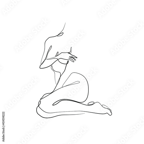 Woman body abstract silhouette, continuous line drawing, small tattoo, print for clothes, emblem or logo design for spa or beauty salon, cosmetics, isolated vector illustration.