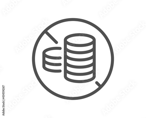 No cash line icon. Tax free sign. Coins money symbol. Quality design element. Linear style no cash icon. Editable stroke. Vector