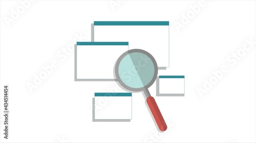 Search engine amount web pages. Animation with magnifying glass