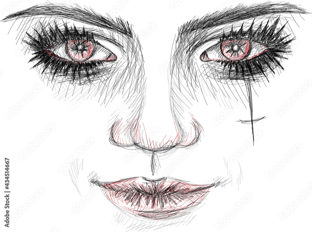 Fototapeta premium Woman Face Sketch vector_ Gothic beauty
