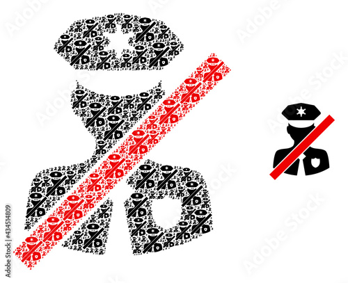 Closed police patrol icon collage is composed from repeating recursive closed police patrol pictograms. Recursive vector combination from closed police patrol elements.