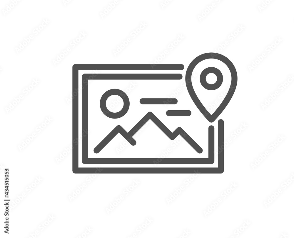 Photo location line icon. Image thumbnail sign. Picture placeholder symbol. Quality design element. Linear style photo location icon. Editable stroke. Vector Photo location line icon. Image thumbnail sign. Picture placeholder symbol. Quality design element. Linear style photo location icon. Editable stroke. Vector