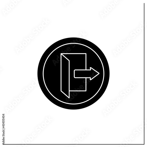 Exit symbol glyph icon. Closest emergency exit. Keep door opened. Public place navigation. Universal public building signs concept. Filled flat sign. Isolated silhouette vector illustration
