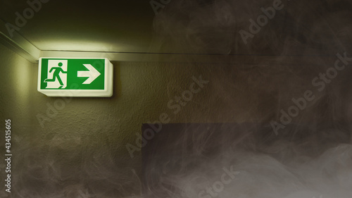 Foto Emergency exit shows escape route in the event of smoke or fire