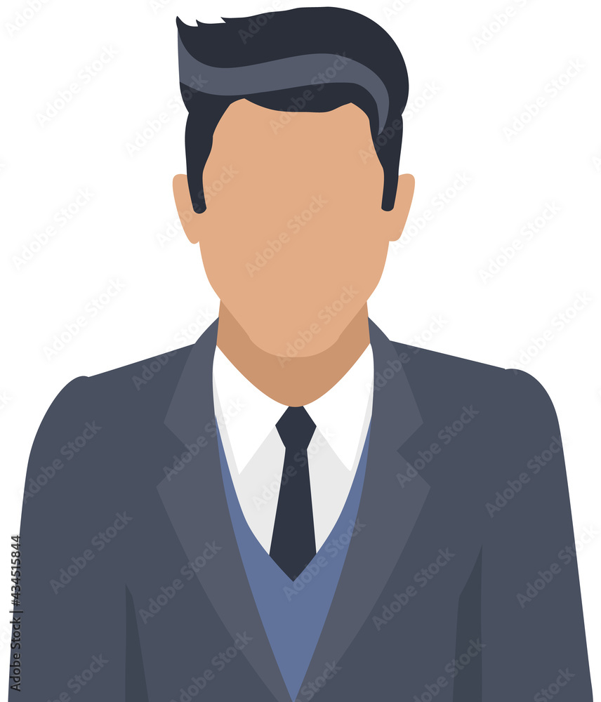Confident businessman in office outfit. Avatar man in dark suit and tie isolated on white standing with his arms crossed. Serious business person vector male character, chief in half height icon Confident businessman in office outfit. Avatar man in dark suit and tie isolated on white standing with his arms crossed. Serious business person vector male character, chief in half height icon
