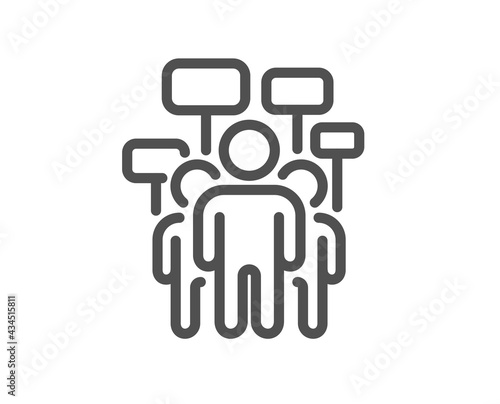 Voting campaign line icon. People rally with signs. Public election symbol. Quality design element. Linear style voting campaign icon. Editable stroke. Vector