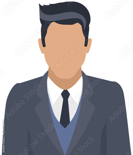 Confident businessman in office outfit. Avatar man in dark suit and tie isolated on white standing with his arms crossed. Serious business person vector male character, chief in half height icon