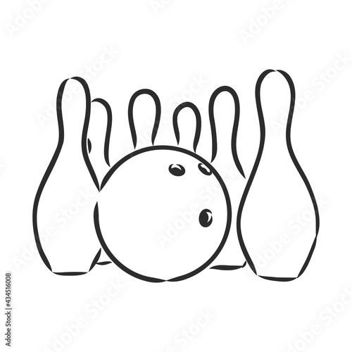Bowling skittles and ball sketch vector illustration