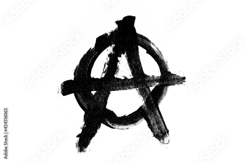 black symbol of anarchy is isolated against a white background photo