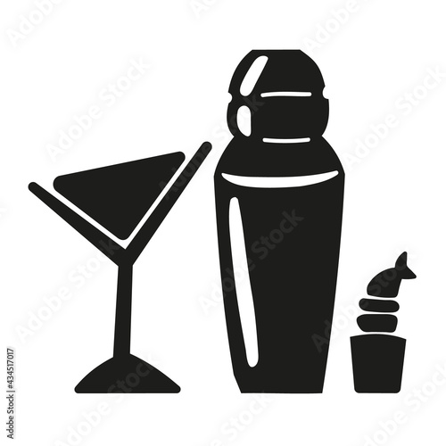 Martini cocktail, shaker and shrimp roll illustration isolated on white background