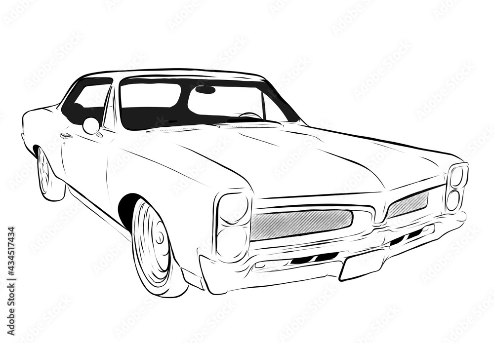 cartoon american classic car muscle sketch drawing illustration