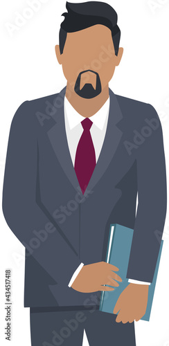 Confident businessman in office outfit. Avatar man in dark suit and tie isolated on white standing with his arms crossed. Serious business person vector male character, chief in half height icon