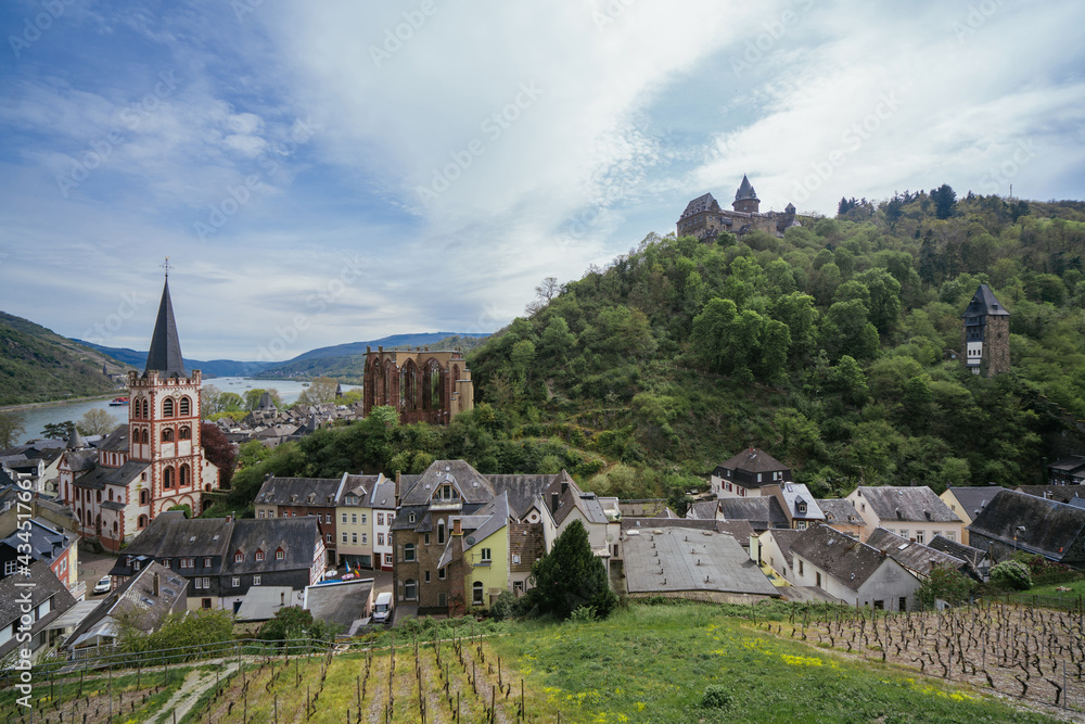 Aerial photograph of the town of Bacharach in the Rhine Valley, a World Heritage Site
