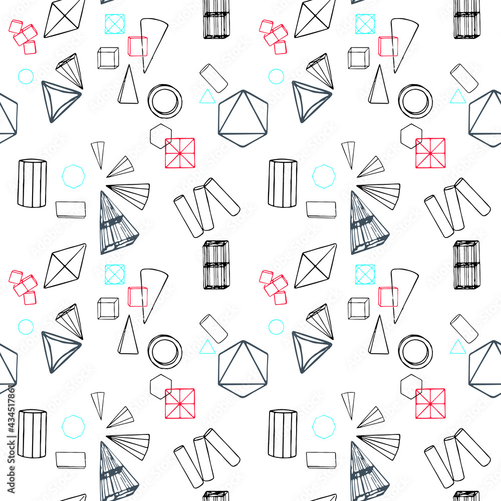 Seamless abstract background of geometric shapes scattered in a chaotic order. For textbooks, books, presentations, wallpaper, textiles, etc. Seamless abstract background of geometric shapes scattered in a chaotic order. For textbooks, books, presentations, wallpaper, textiles, etc.
