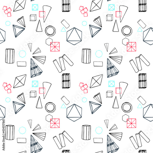 Seamless abstract background of geometric shapes scattered in a chaotic order. For textbooks, books, presentations, wallpaper, textiles, etc.