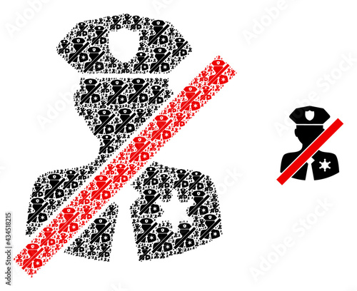 Stop police patrol icon collage is formed of repeating recursive stop police patrol pictograms. Fractal vector combination from stop police patrol pictograms.