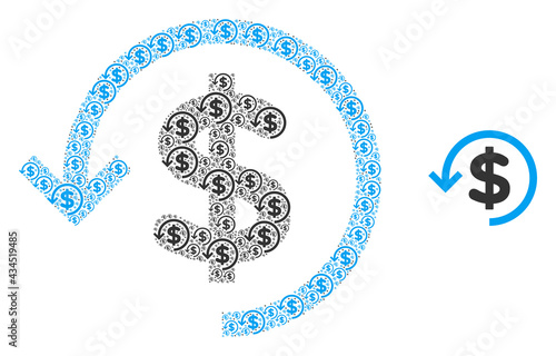 Refund icon collage is created from random recursive refund pictograms. self vector collage from refund icons.