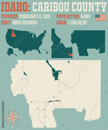 Large and detailed map of Caribou county in Idaho, USA. photo