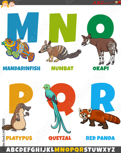 cartoon alphabet set with funny animal characters