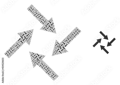 Centripetal arrows icon mosaic is designed of repeating recursive centripetal arrows elements. self vector composition of centripetal arrows elements.