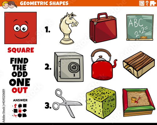 square shape educational odd one out task for kids