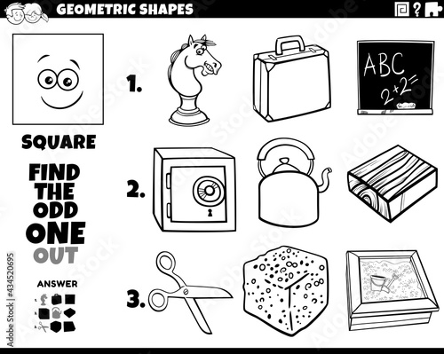 square shape odd one out task for kids coloring book page