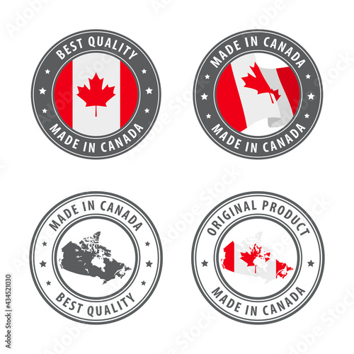 Made in Canada - set of labels, stamps, badges, with the Canada map and flag. Best quality. Original product.
