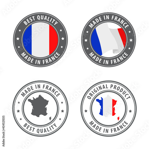 Made in France - set of labels, stamps, badges, with the France map and flag. Best quality. Original product. photo