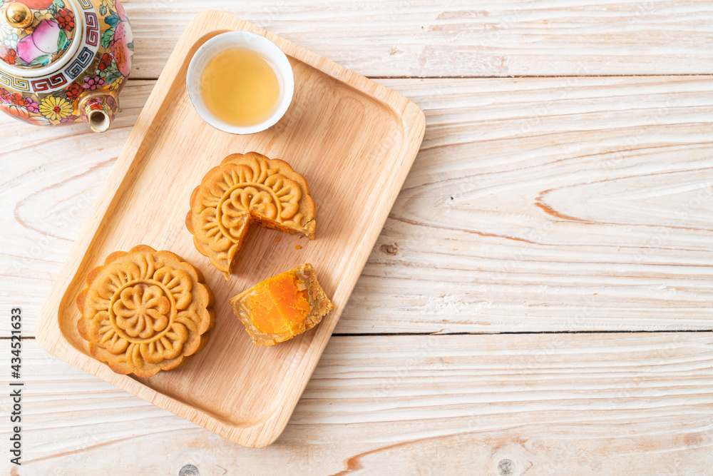 Chinese moon cake durian and egg yolk flavour Chinese moon cake durian and egg yolk flavour