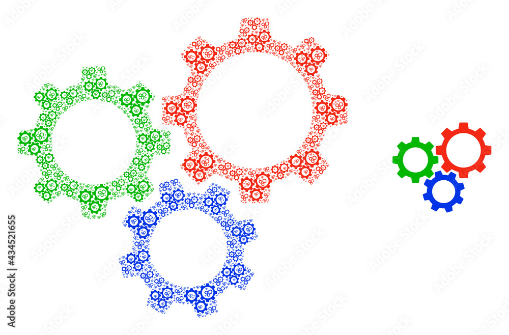 Gear box icon collage is composed from repeating itself gear box items. Fractal vector collage from gear box items.