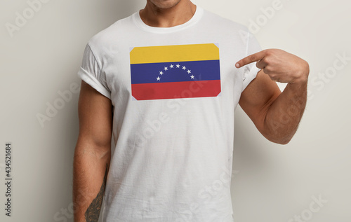 Venezuela Flag on white man t-shirt