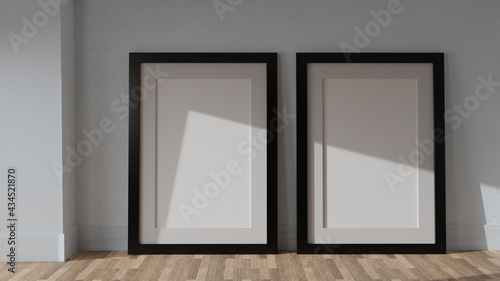 Two posters mockup, black wooden frame. 3D rendering